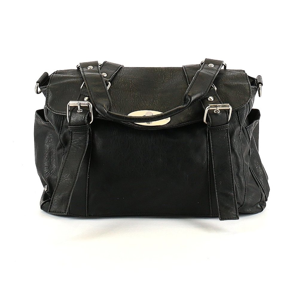 *Cesca Black Metal Accent Turn Latch Roomy MOD Satchel